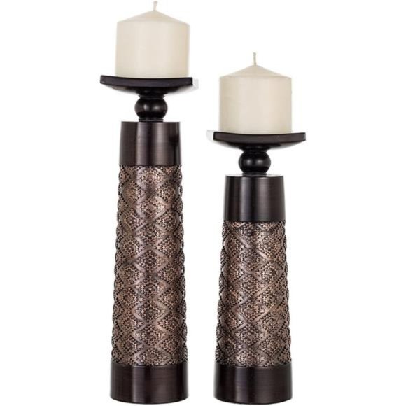 Set of 2 Candle Holder - Pillar Candle Stand, Table Mantle Decor Centerpieces - Picture 1 of 5
